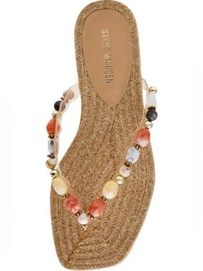 MARBLE Tan Beaded Thong Sandal with Coral, Yellow and Black Accents